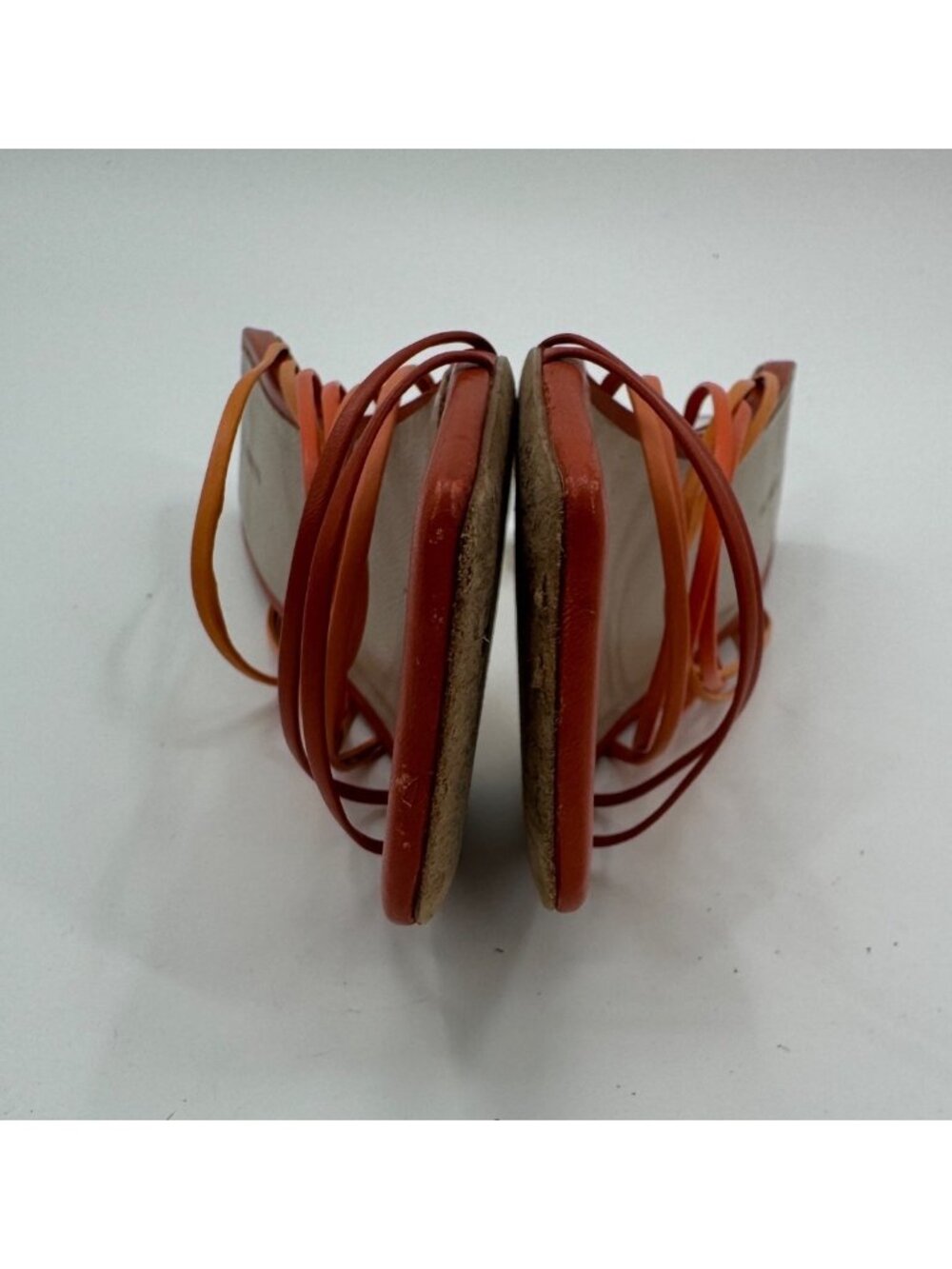 Rejina Pyo Orange Leather Strappy Mule Sandals Clear Lucite Block Heels Size 8 / - Picture 9 of 16